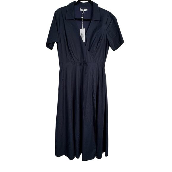 NWT Reformation ISADORA navy blue midi length short sleeve full wrap Size 10 - Picture 5 of 15